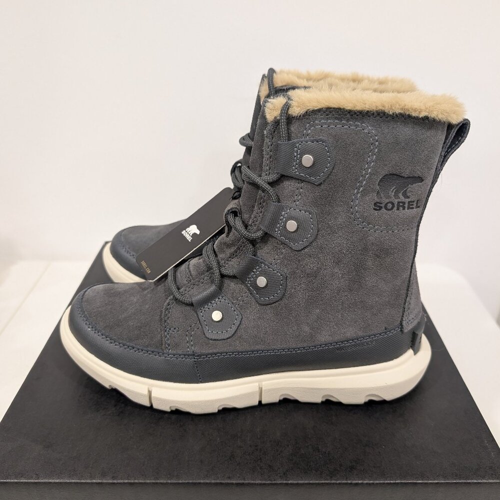 SOREL Explorer II Joan Grill/Fawn Sz 6 Waterproof Rain/Snow Boots, Faux Fur NEW!